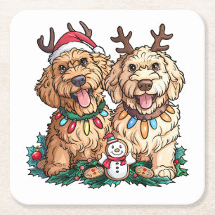 Porta-copo De Papel Quadrado Cães de Goldendoodle de Natal