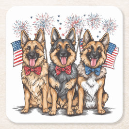 Porta-copo De Papel Quadrado Cães German shepherd Do Dia 4 De Julho