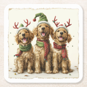 Porta-copo De Papel Quadrado Cães Golden Retriever de Natal