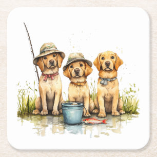 Porta-copo De Papel Quadrado Cães Labrador Retriever Pescando