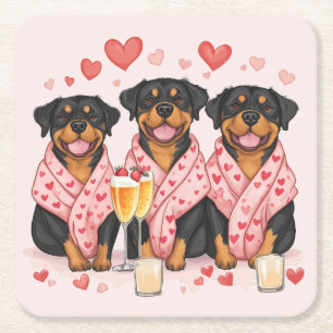 Porta-copo De Papel Quadrado Cães Rottweiler no Dia dos Namorados