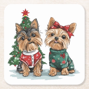 Porta-copo De Papel Quadrado Cães Yorkie de Natal