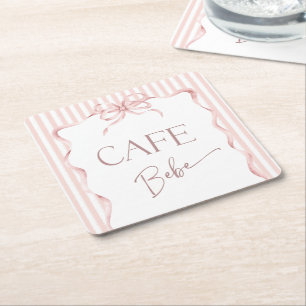 Porta-copo De Papel Quadrado Cafe Bebe Menina Rosa Retro Chá de Bebê