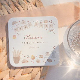 Porta-copo De Papel Quadrado Cafe Bebe Watercolor Bakery Baby Shower