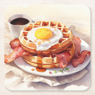 Porta-copo De Papel Quadrado Café da Manhã Ovo Waffle Bacon Café Comida Foodie
