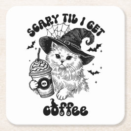 Porta-copo De Papel Quadrado Café De Gato Bonito De Halloween - Assustador Até