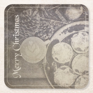 Porta-copo De Papel Quadrado Café e Biscoitos de Natal Vintage