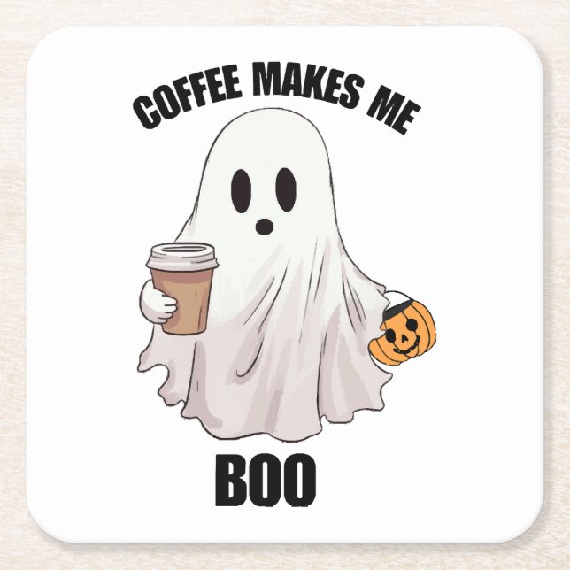 Porta-copo De Papel Quadrado Café Fantasma Halloween Engraçado  (Frente)