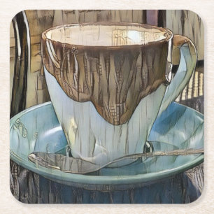 Porta-copo De Papel Quadrado Café Hora Cubismo Arte, Café Mug