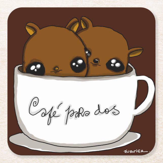 Porta-copo De Papel Quadrado Café para dos (Frente)
