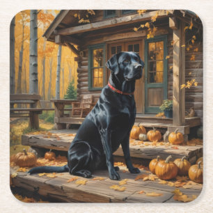 Porta-copo De Papel Quadrado Café preto Labrador Retriever Log Cabine