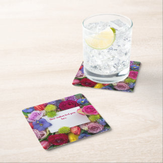 Porta-copo De Papel Quadrado Caixa de texto com rosas florais bonitas personali