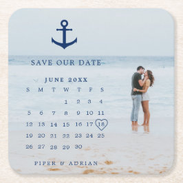 Porta-copo De Papel Quadrado Calendário de Fotos de Casamento Náutico Salve a D