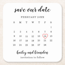 Porta-copo De Papel Quadrado Calendário Moderno Coração Vermelho Casamento Salv