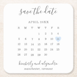Porta-copo De Papel Quadrado Calendário Simples Azul Pastel Coração Salvar a Da