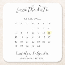 Porta-copo De Papel Quadrado Calendário Simples Salva a Data Coração Amarelo Pa