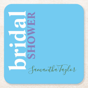 Porta-copo De Papel Quadrado Caligrafia Chic Minimalista Chuveiro Nupcial Azul