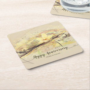 Porta-copo De Papel Quadrado Caligrafia da arte abstracta da flor da orquídea