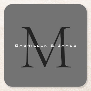 Porta-copo De Papel Quadrado Caligrafia de Cinzas Negras Monogramas