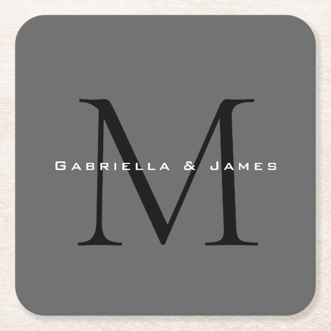 Porta-copo De Papel Quadrado Caligrafia de Cinzas Negras Monogramas (Frente)