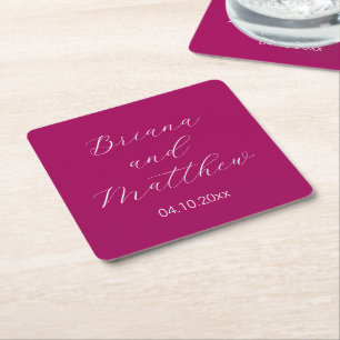 Porta-copo De Papel Quadrado Caligrafia de Letra Minimalista Magenta Casamento