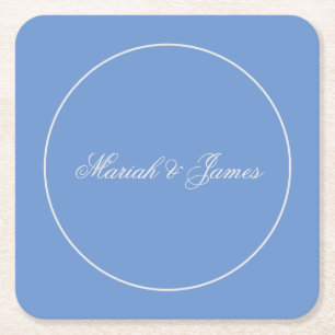 Porta-copo De Papel Quadrado Caligrafia de Nomes Minimalistas Simples Azul