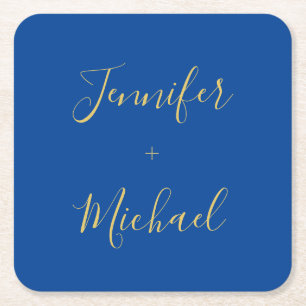 Porta-copo De Papel Quadrado Caligrafia Dourada Cor Azul Personalizada Edição P