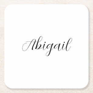 Porta-copo De Papel Quadrado Caligrafia Elegante Black White Plain Nome Simples