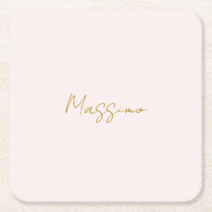 Porta-copo De Papel Quadrado Caligrafia Elegante Cor Dourada e Pastel Nome Simp