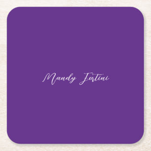 Porta-copo De Papel Quadrado Caligrafia Minimalista Real Púrpura Elegante