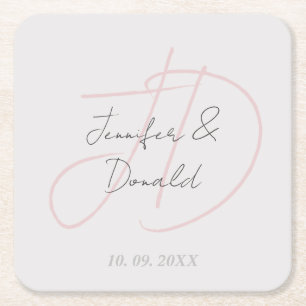 Porta-copo De Papel Quadrado Caligrafia monograma de roteiro clássico trendy