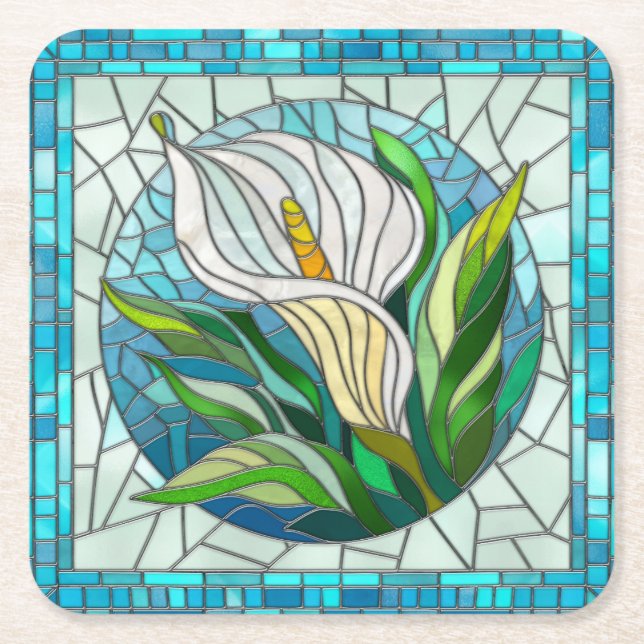 Porta-copo De Papel Quadrado Calla Lily Mosaic Art (Frente)