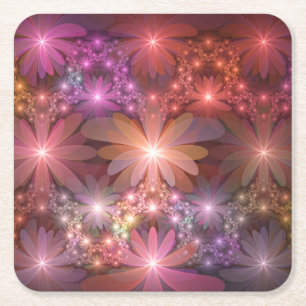Porta-copo De Papel Quadrado Cama De Flores Arte Fractal Abstrato brilhante Col