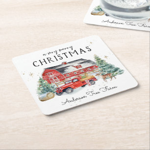 Porta-copo De Papel Quadrado Caminhão Russo de Inverno Barn Vintage Red Farmhou