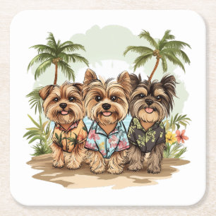 Porta-copo De Papel Quadrado Camisas havaianas de cães Terrier de Yorkshire