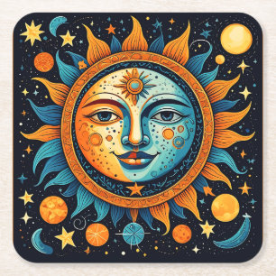 Porta-copo De Papel Quadrado Camisola do Sol e da Lua Celestial