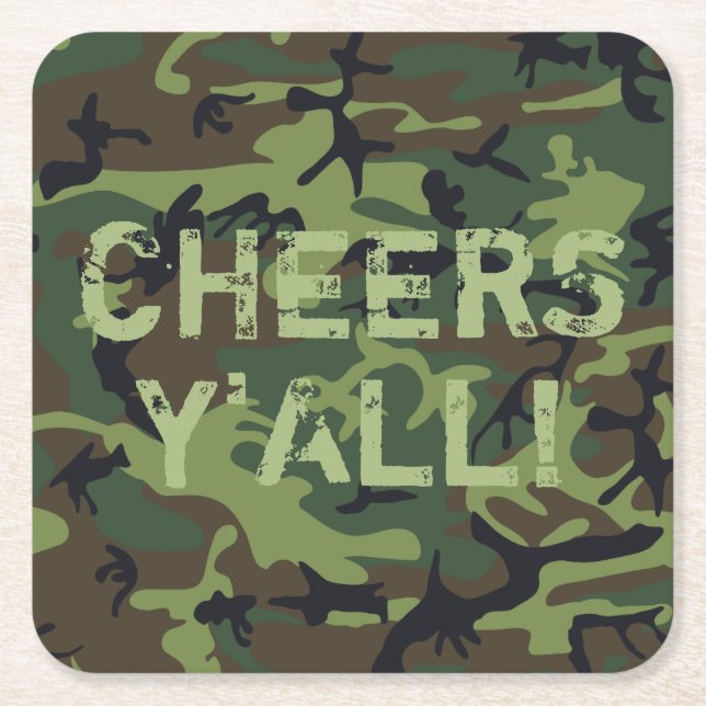 Porta-copo De Papel Quadrado Camo Cheers Y'All (Frente)