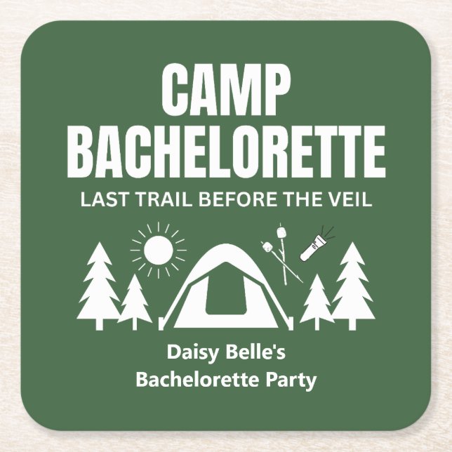 Porta-copo De Papel Quadrado Camp Bachelorette Green  (Frente)