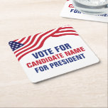 Porta-copo De Papel Quadrado Campanha Eleitoral do Candidato Político Personali<br><div class="desc">Porta copos personalizável do candidato à campanha política com a bandeira americana no topo do seu texto em vermelho,  branco e azul. Acrescente a sua escolha para presidente ou outro cargo político na eleição de 2024. Texto personalizado em negrito.</div>