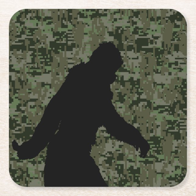 Porta-copo De Papel Quadrado Camuflagem digital Sasquatch Black Silhouette (Frente)