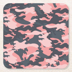 Porta-copo De Papel Quadrado Camuflagem rosa: Padrão clássico de vinheta