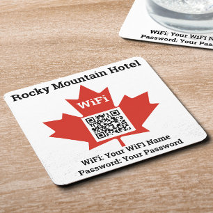 Porta-copo De Papel Quadrado Canadian Hotel Wifi Details Plus QR Code