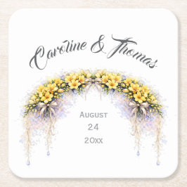 Porta-copo De Papel Quadrado Canary Yellow Romantic Freesia  Floral Wedding
