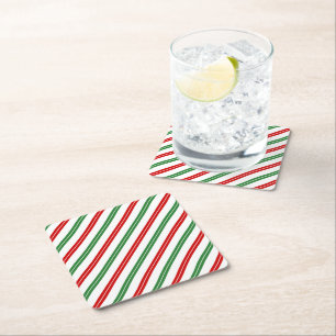 Porta-copo De Papel Quadrado Candy Cane Christmas Strips Red Green