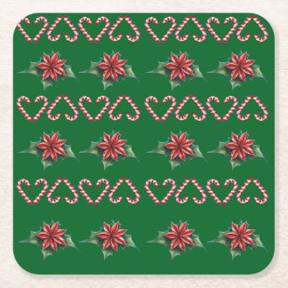 Porta-copo De Papel Quadrado Candy Cane Heart and Holly Pattern – Festive Chris