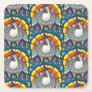 PORTA-COPO DE PAPEL QUADRADO CANDY CORN TURKEY, OBRIGADO A PÁSSARO DE ARTE FOLK