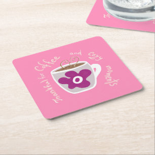 Porta-copo De Papel Quadrado Caneca de café com flor grande e aspas