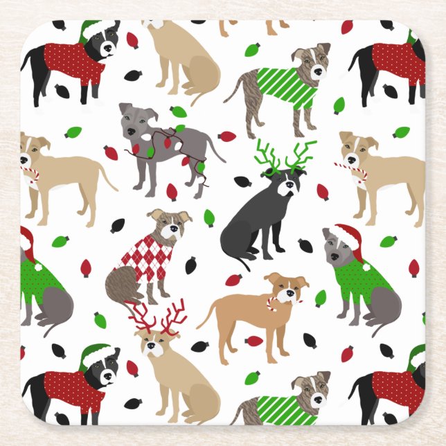 Porta-copo De Papel Quadrado Caninos de Natal (Frente)