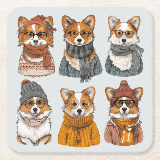Porta-copo De Papel Quadrado Caninos Motivos de Welsh Corgi