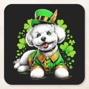 Porta-copo De Papel Quadrado Cão Bichon Frise Dia de São Patrício